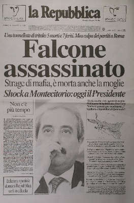 Falcone assassinato(La Repubblica, 24 maggio 1992)