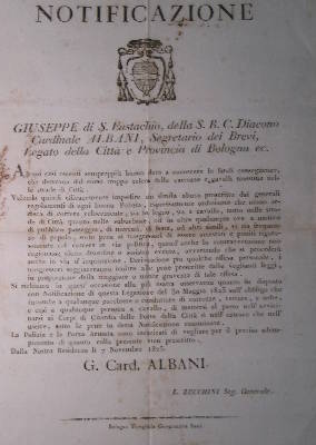 Editto contro gli eccessi di Velocità (Bologna, 7 novembre 1825)